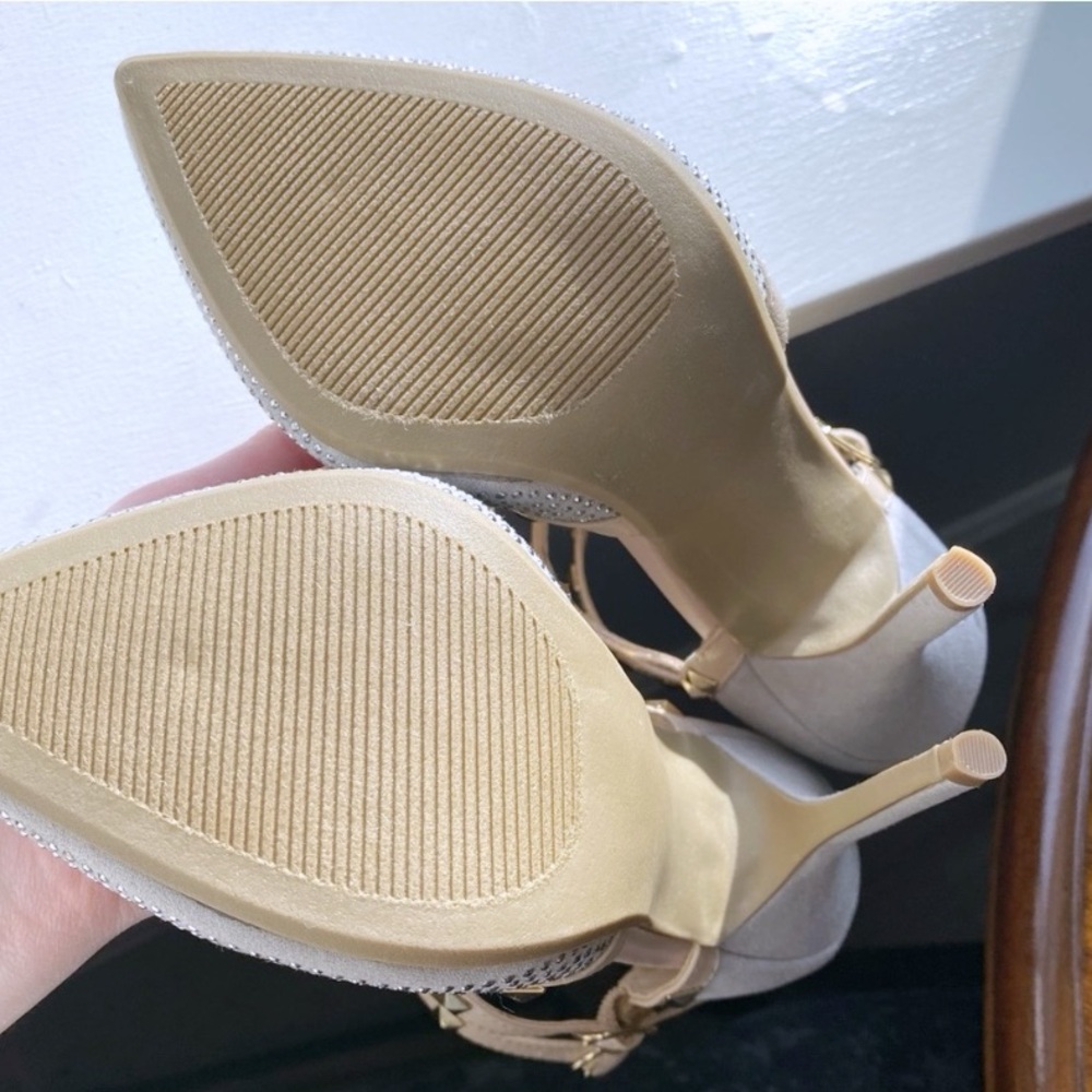 NEW T-Strap Studded Heels in Silver Suede - Picture 2 of 6